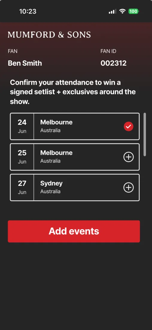 RSVP to show screen