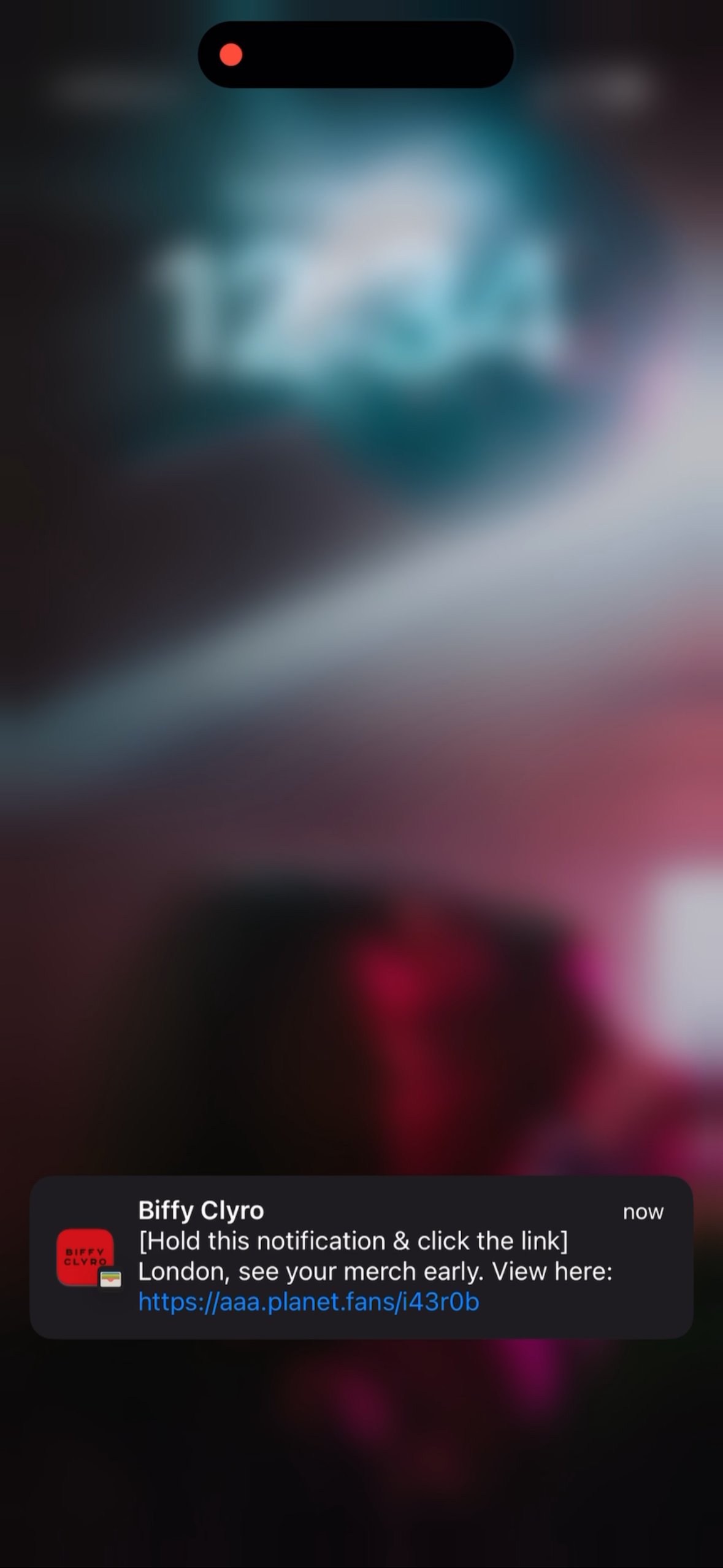 Biffy Clyro merch preview push notification