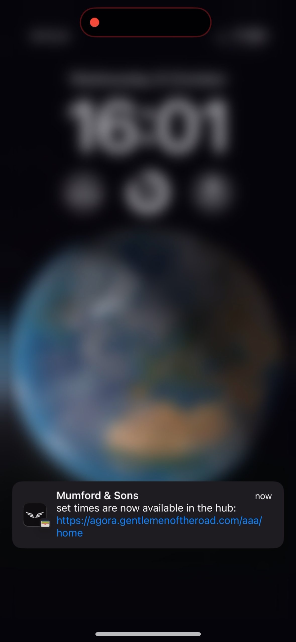 Mumford & Sons set times push notification