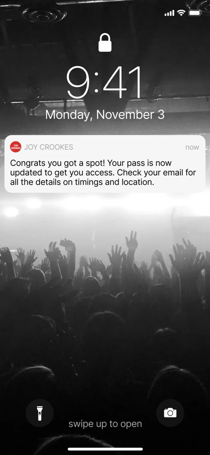 Pop-Up Pass RSVP screen